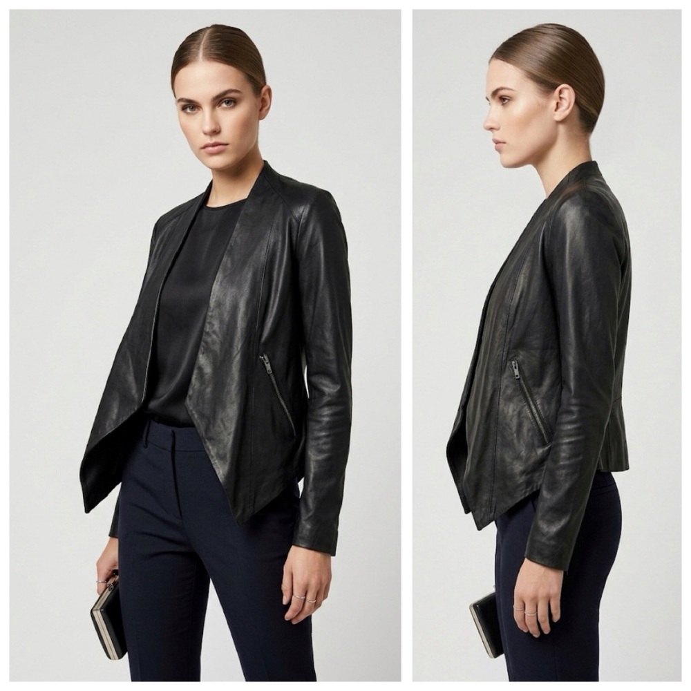 MY TRIBE Genuine Leather Waterfall Jacket, Draped Open Moto Zip Pockets sz. XS - Picture 17 of 17